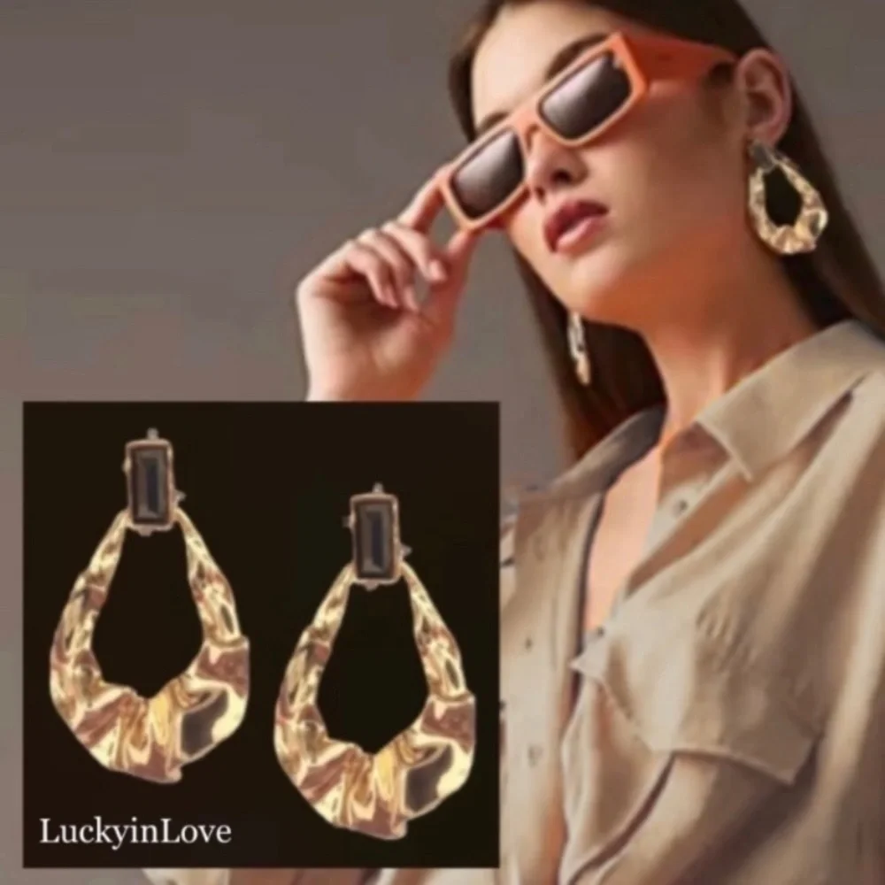 ALEXIS BITTAR • NEW Gold Liquid Molten High Shine Sculpted Hoop Drop Earrings